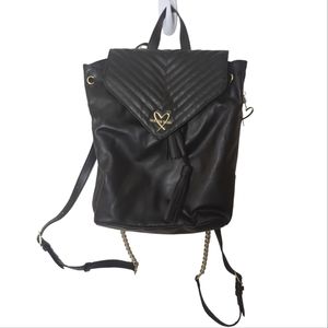 Victoria's Secret Black Semi Quilted Chain Strap Backpack